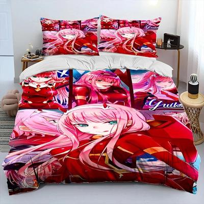 Zero Two DARLING In The FRANXX Anime Pościel Poszewka na kołdrę Zestaw pościeli Poszewka na poduszkę Kołdra king Queen Size Chłopcy Dorosły