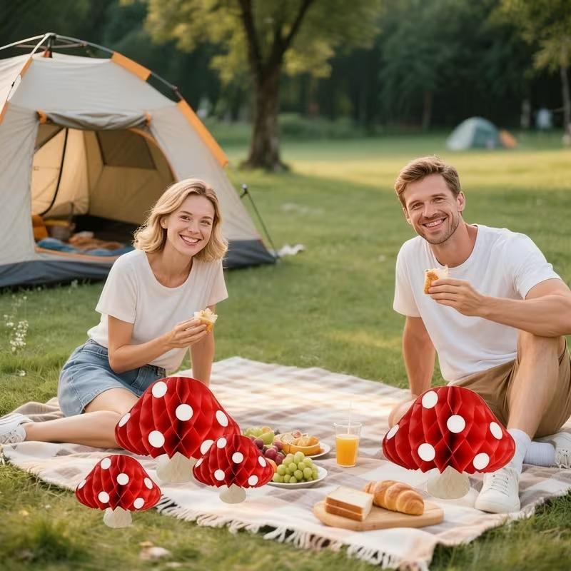3D Mushroom Honeycomb Hanging Decoration for Easter Forest Theme Party Supplies Indoor Outdoor Birthday and Wedding Decor