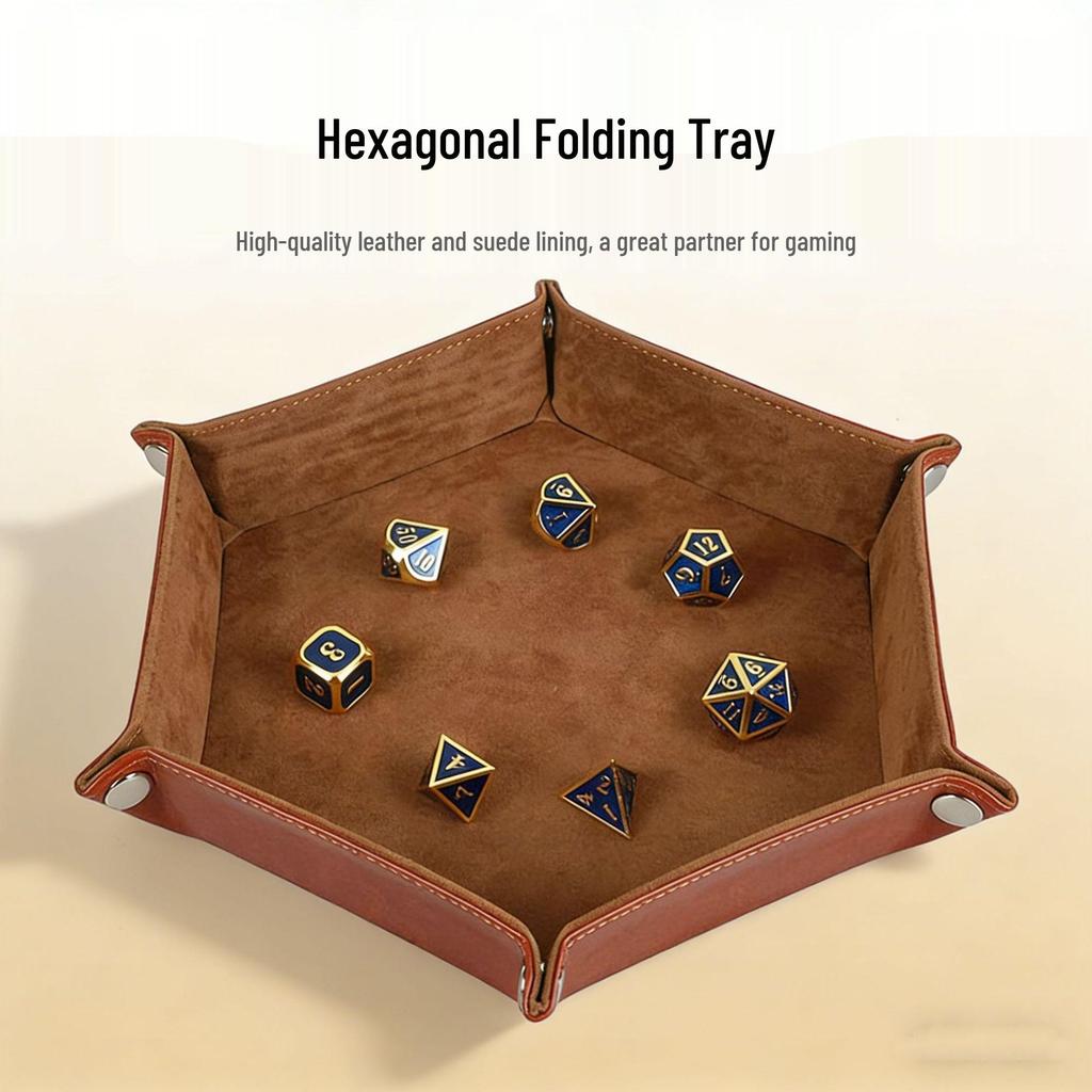 Hexagonal PU Leather Dice Tray - Board Game Accessories & Sundries Storage Box