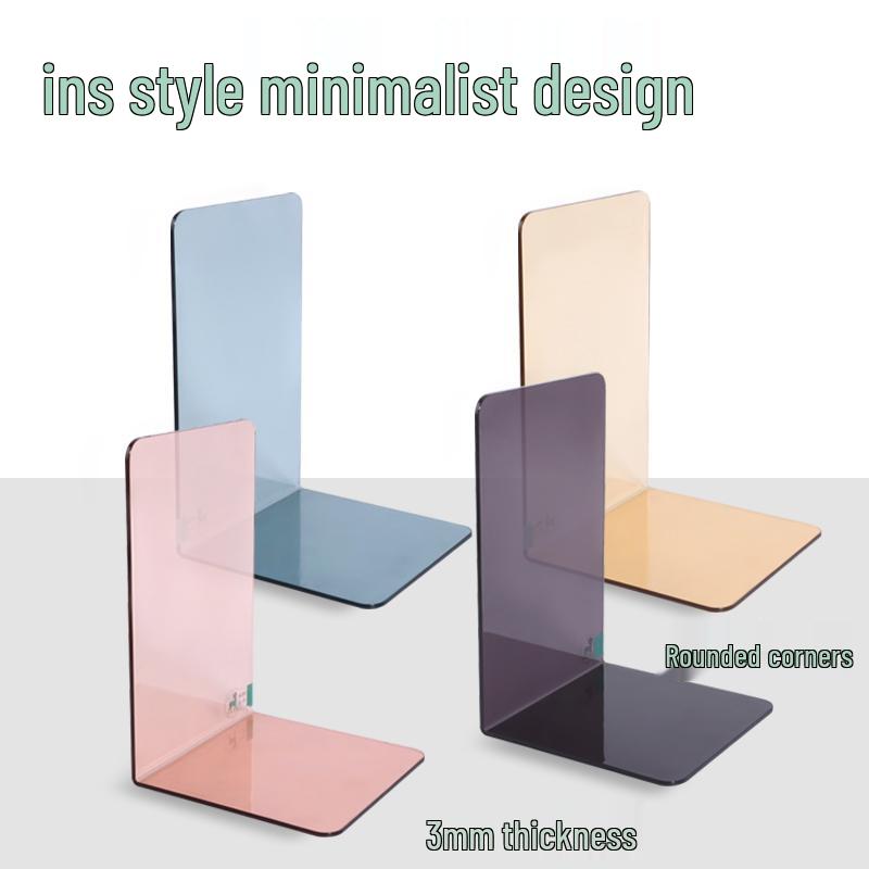 Transparent Acrylic L-Shaped Bookends: Thickened Book Clips for Desktop Bookshelf Storage