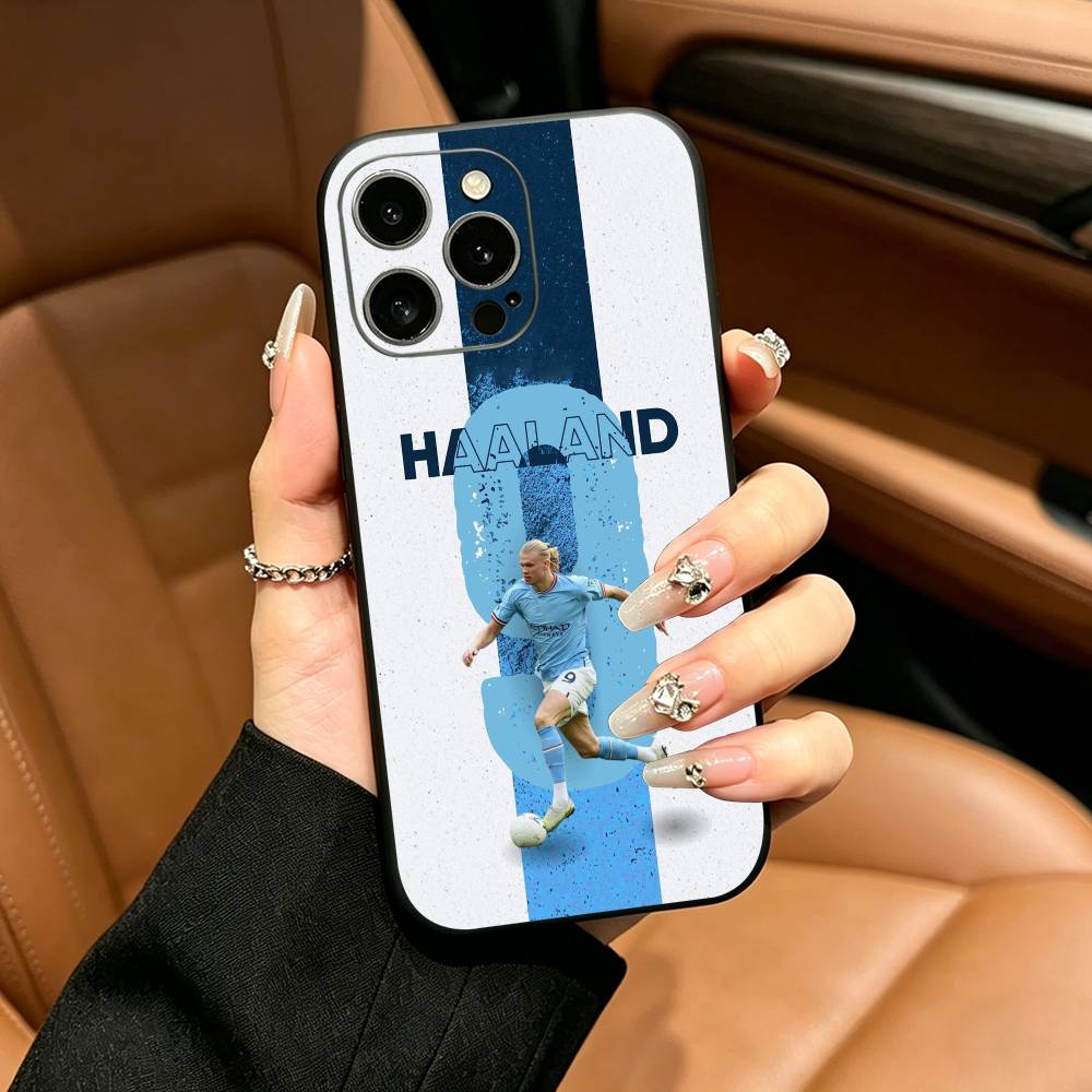 Custodia per Telefono E-Erling Haaland N. 9 Per iPhone 17,16,15,14,13,12,11 Pro Max,16Plus,XS Cover Nera Morbida