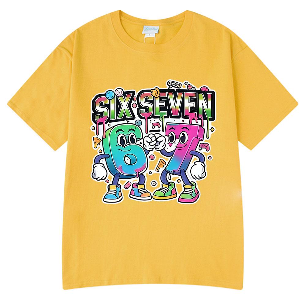 Six Seven 67 Funny Brainrot Meme Cartoon T ShirtsUnisex Clothing Fashion Harajuku Summer Cotton Casual Short Sleeve T-shirts