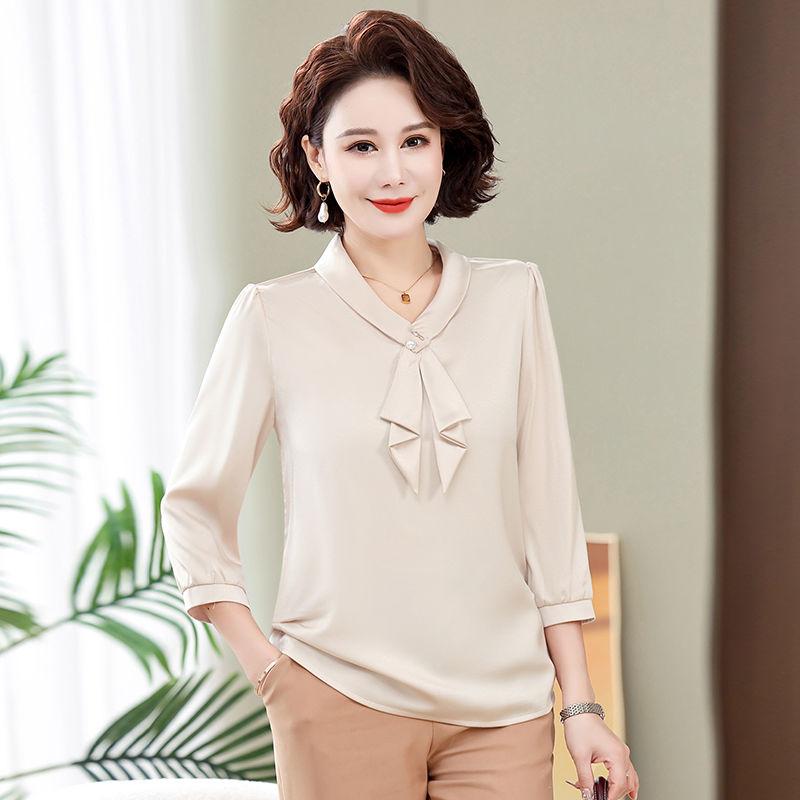 Women's Spring and Autumn Style Chiffon Shirt Loose Middle-aged and Elderly Mother's Clothing Base Shirt