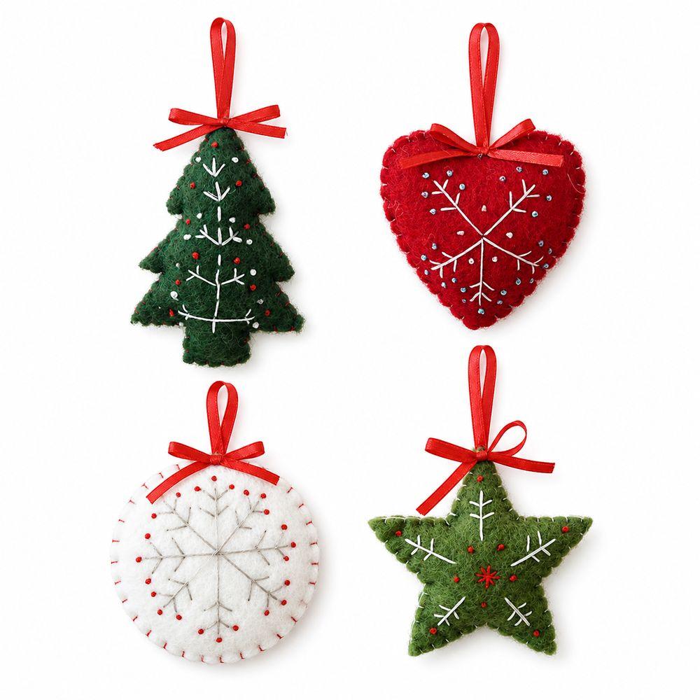 Wool Felt Felt Ornaments Handmade Ribbon Hangers Christmas Ornaments Embroidered Snowflake Patterns Hand-Stitched