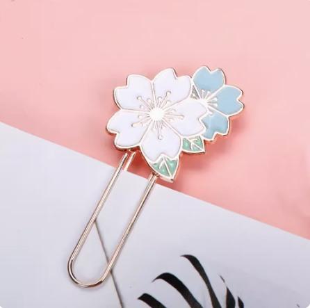 5pcs Metal cherry blossom book clip, paper clip, information book clip, office message clip, fun and cute decoration синий