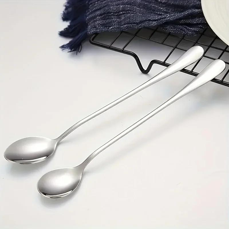 

6Pcs long handled spoons, thickened stainless steel coffee spoons, pointed mixing spoons, round spoons, and ice spoons
