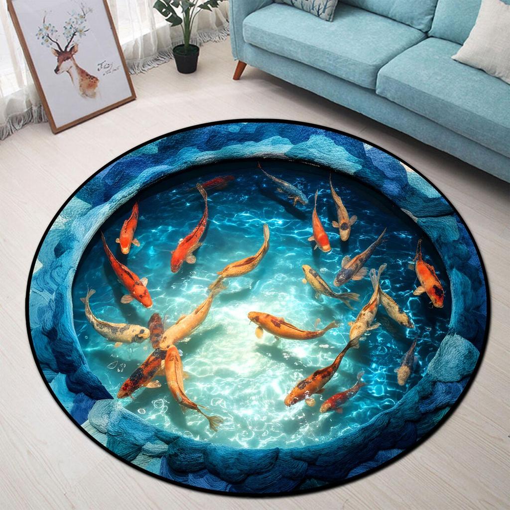 Stone Cave Koi Printed Carp Carp Carp Lotus Pond Pool Room Decoration Carpet Living room and bedroom decoration with soft carpet