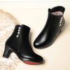 New Leather Thick-heeled Boots Women Autumn and Winter Suede Slip-on Soft-soled Mid-heeled Boots Round Head Cotton Mother Shoes