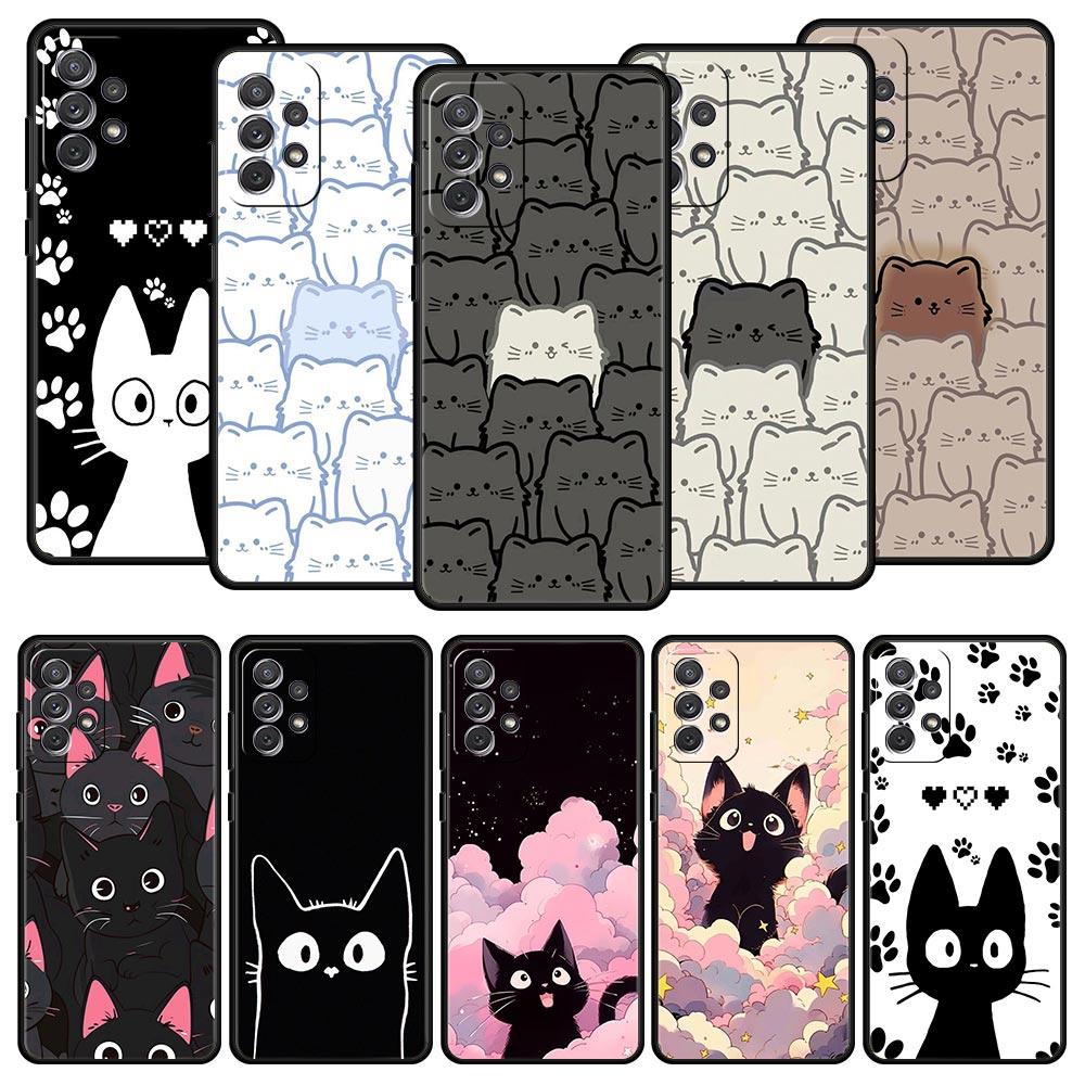 Custodia per Telefono per Samsung Galaxy A15 A13 A51 A71 A41 A31 A21S A03S A05 A35 A55 A23 A25 A33 A53 A73 5G Cover Gatto Nero Cartone Animato Carino