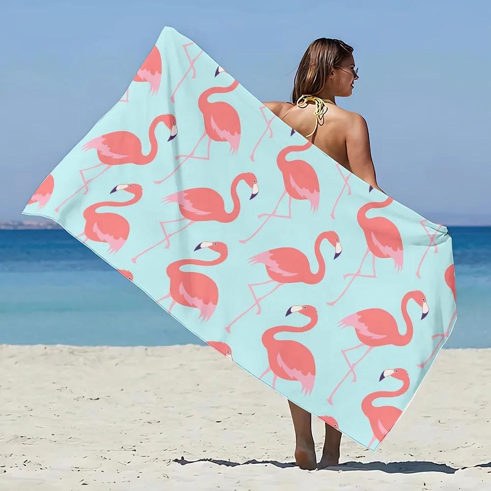 Flamingo & Floral Print Beach Towel - Soft Absorbent Towel for Summer Fun, Vibrant Designs for Everyday Use and Comfort