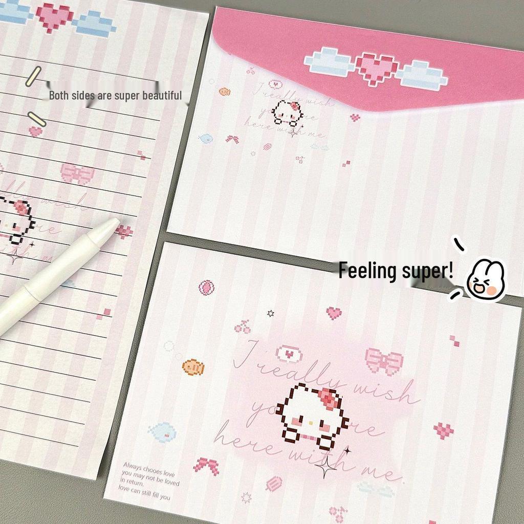 Pixel Cat Cartoon Creative Stationery: Cute High-Value Student Holiday Blessing Letter Paper Envelope