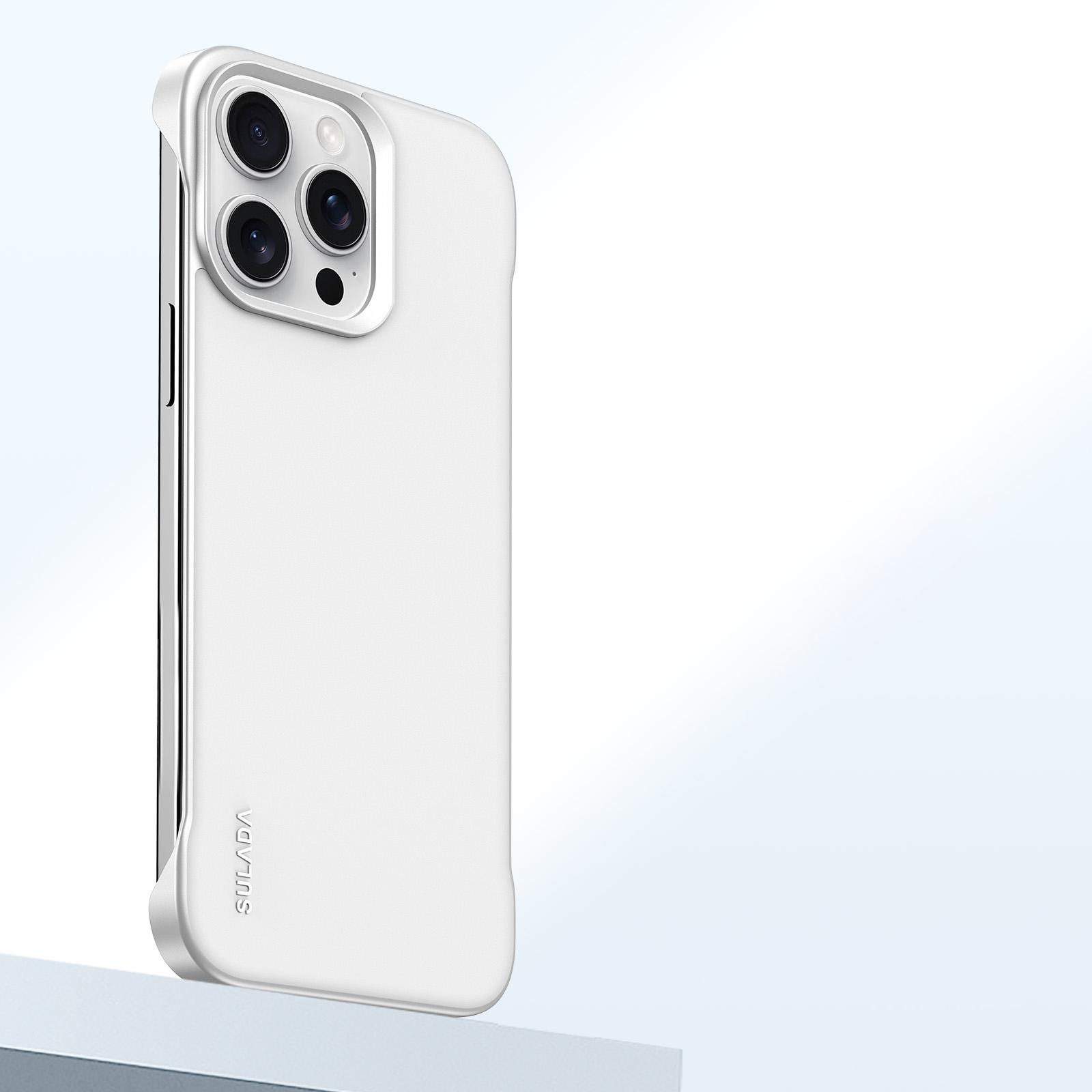 

SULADA For iPhone 15 Pro Case Frameless PU+PC Back Phone Cover White