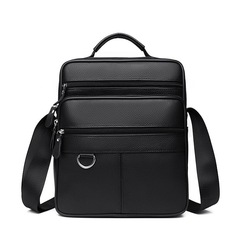 

High End Large Capacity Men s Crossbody Bag Simple Top Layer Cowhide Multi-layer Handbag Business Fashion Shoulder 17x8x20 чёрный
