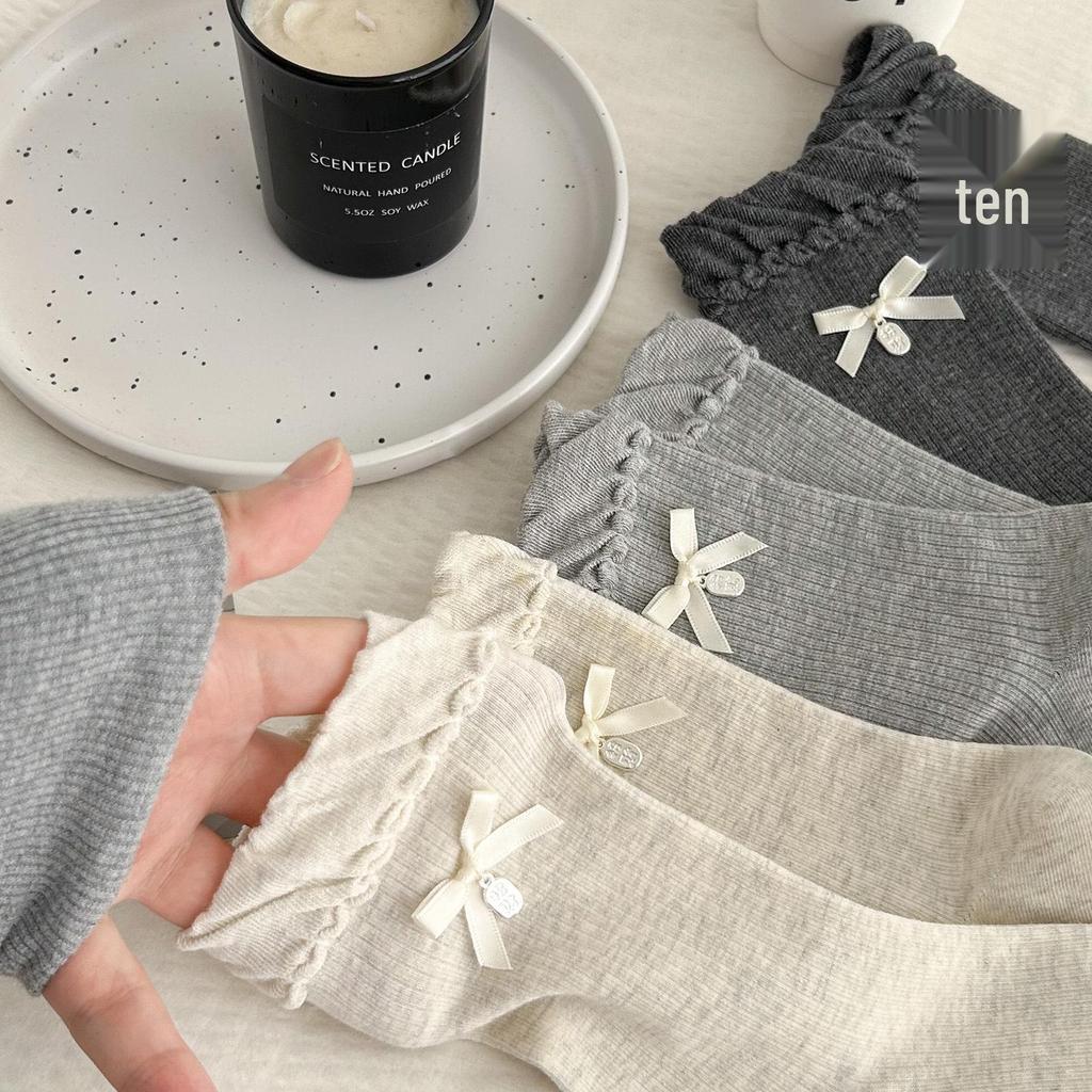Bow Lace Cartoon Pile Off-White Mid-Calf Socks - Autumn Trendy Accessories for Kids