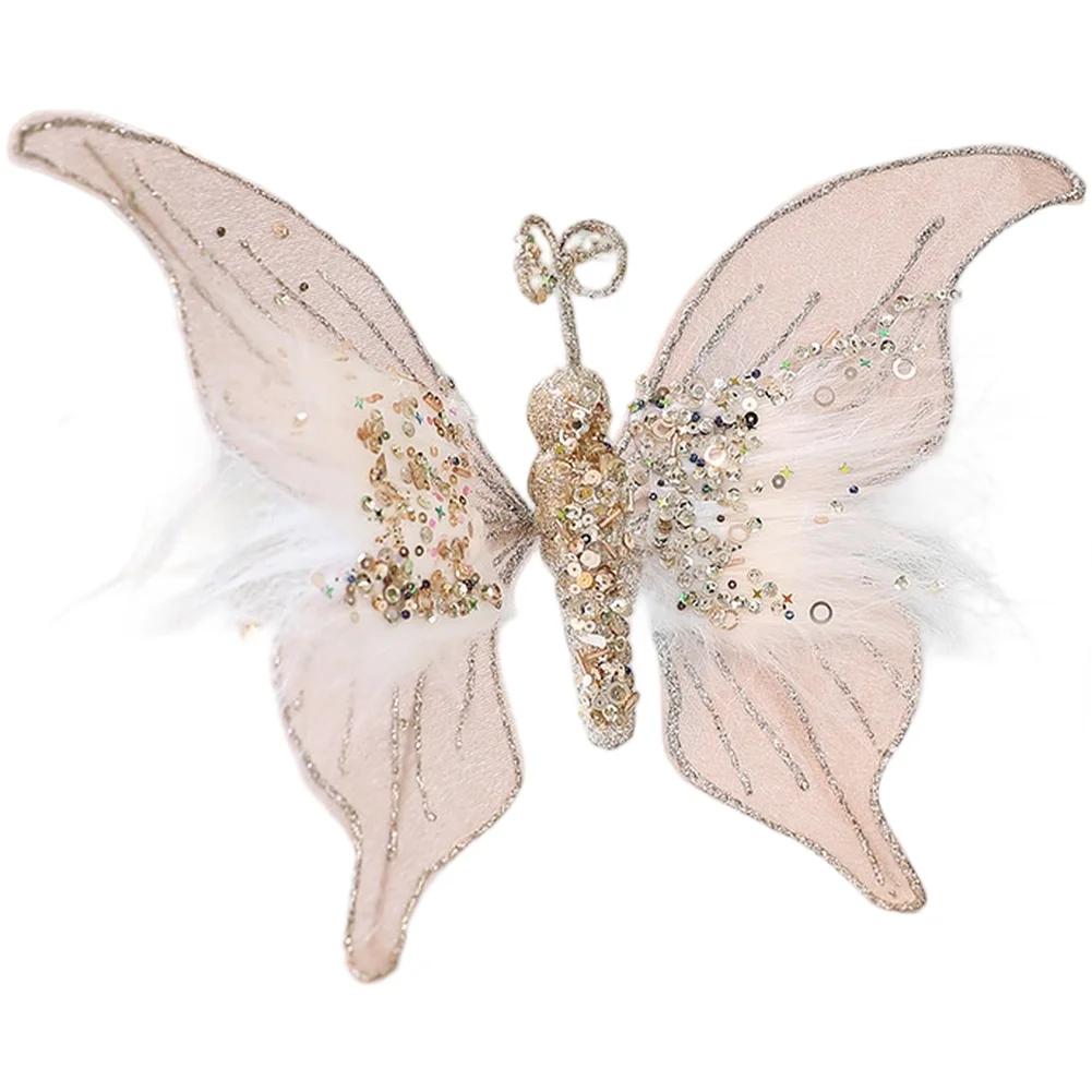 

1pcs Fabric Christmas Butterfly Decorations DIY Holiday Party Supplies 30cm Flocked Christmas Party Decorations