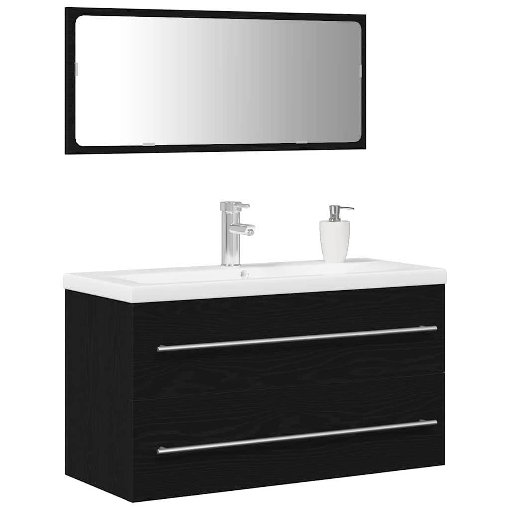3 Piece Washbasin Cabinet with Drawers Black Oak Effect