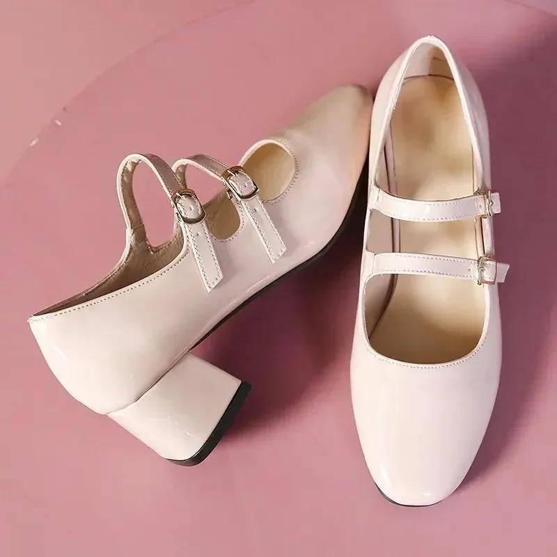 Women's Shoes 2025 Fashion Buckle Women Pumps Autumn Mary Jane Square Toe Shallow Solid Dress Party Chunky Heels Shoes Zapato