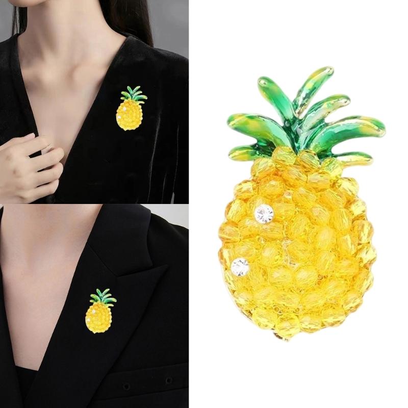 Cute Pineapple Brooch Featuring Sparkling Crystals For Tropical Fashion Accessory Lightweight Comfortable Wear