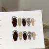 Women Press‑On Nails Pure‑Handmade Autumn Winter Brown Gold Cat Eye Piled Rhinestone Sparkling European‑American False Nail Patches