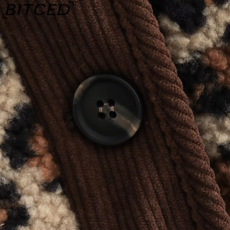 BITCED Women's Autumn Button-Front Fashion Leopard Print Oversized Shearling Coat