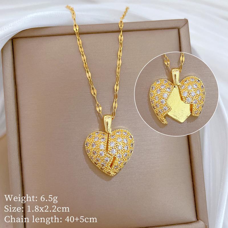 Double-Layer Heartbreak Love Light Luxury Temperament Gorgeous Full Diamond Necklace Female Versatile Collarbone Chain Titanium Steel Chain