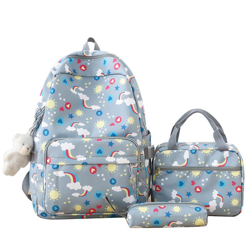 Women's Backpack Three-Piece Set Rainbow Print Student Schoolbag Large Capacity Backpack