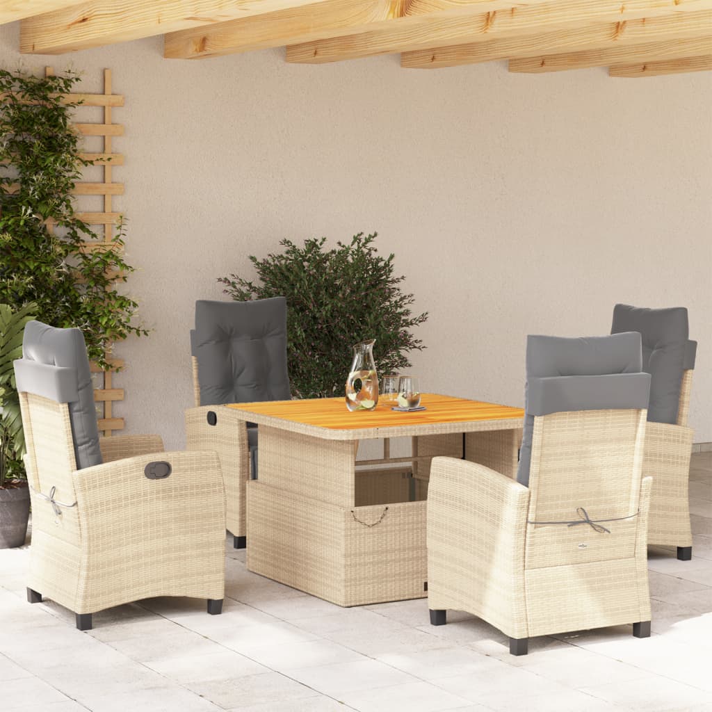 Vidaxl 5-Cz. Gartenmöbel-Set mit Kissen, Beige, Polyrattan