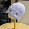 New cute puppy embroidered knitted hat for women, autumn and winter Korean version, versatile, warm, ear-protecting, face-slimming woolen hat