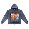 DTG print Knitted Denim Zip-Up Hoodie Money Power Brother Print Zipper Hoodies  