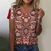 2024 Summer Breathable Comfortable Vintage 3D Floral Print V Neck Shirt Daily Home Short Sleeve T-Shirt Plus Size Women's Tops