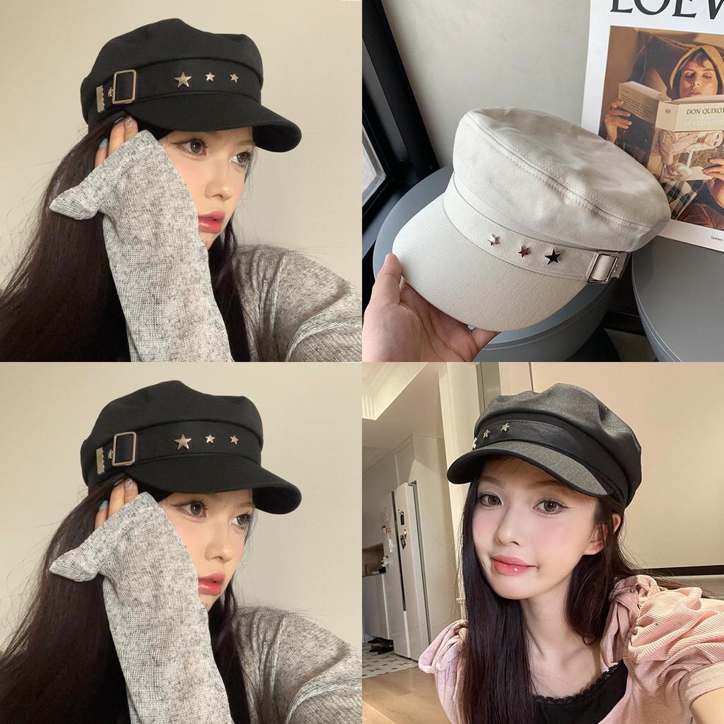 Stylish 2024 Black And Beige Beret Hat For Women With Embroidery And Casual Design