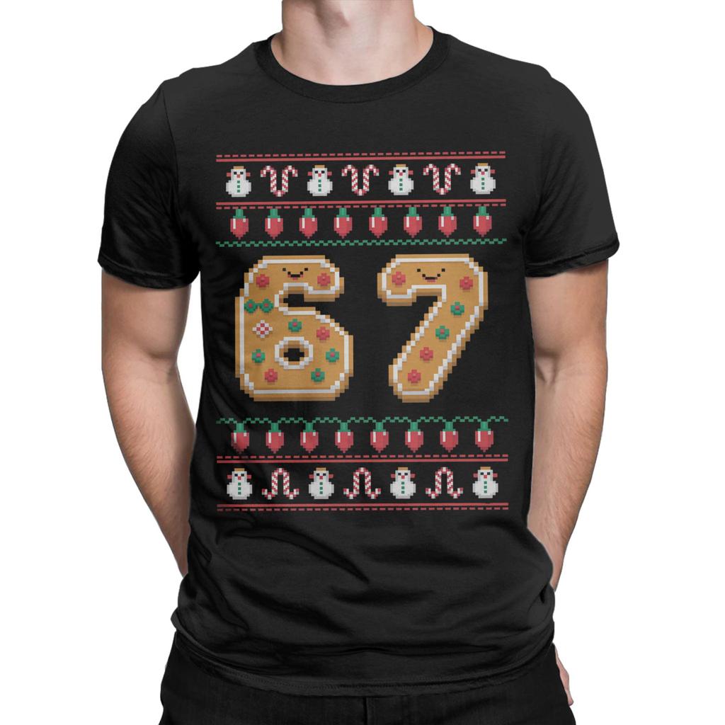 Christmas 67 Funny Xmas T-Shirts Men  Vintage 100% Cotton Tees Crew Neck Short Sleeve T Shirts Summer Tops