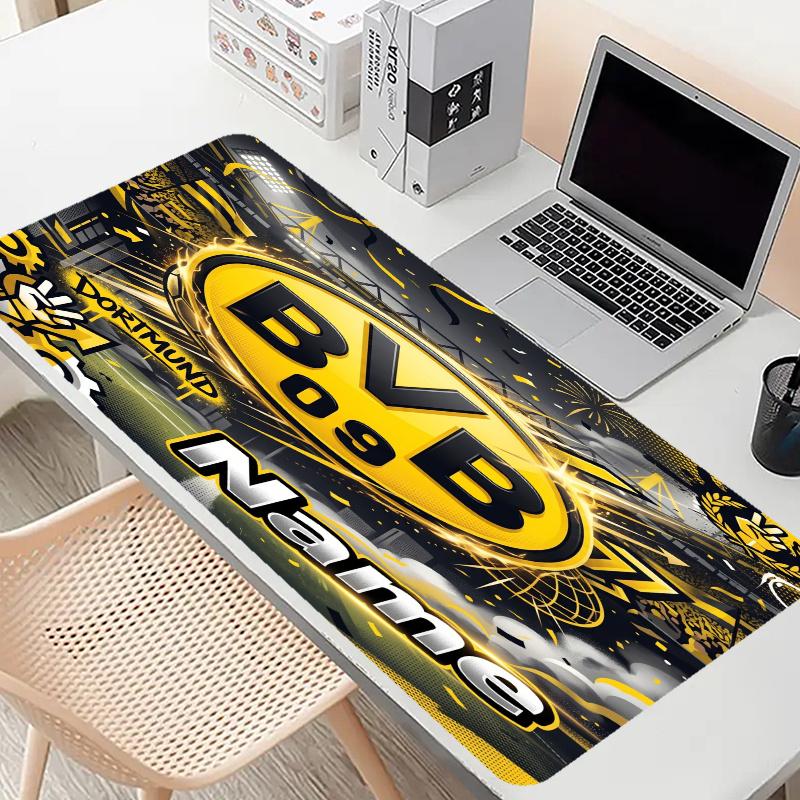 Custom Name Personalized Borussia Dortmund Bvb Pattern Mousepad, Laptop PC Desk Mat, Decorative Desk Mat for Home Keyboard Pad Gift