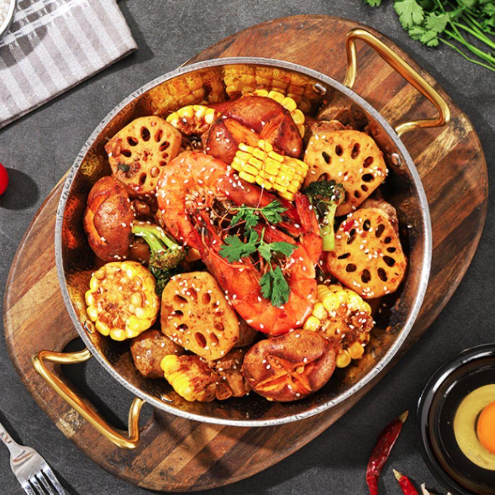 Flat Bottom Seafood Rice Pot Stainless Steel Stock Pot Hammer Grain Seafood Paella Pan Cooking
