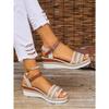 Women's Summer Plus Size Hemp Rope Sole Muffin Roman Style Platform Sandal Women's Buckle Wedge Heel Fish Mouth