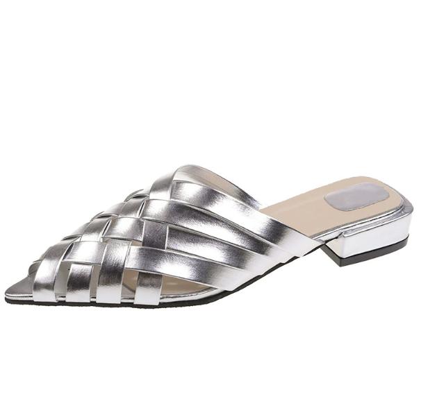 

Мода Женщины острый носок черный золото и серебро белый повседневные уличные тапочки летние лодочки слипоны 39 серебряный