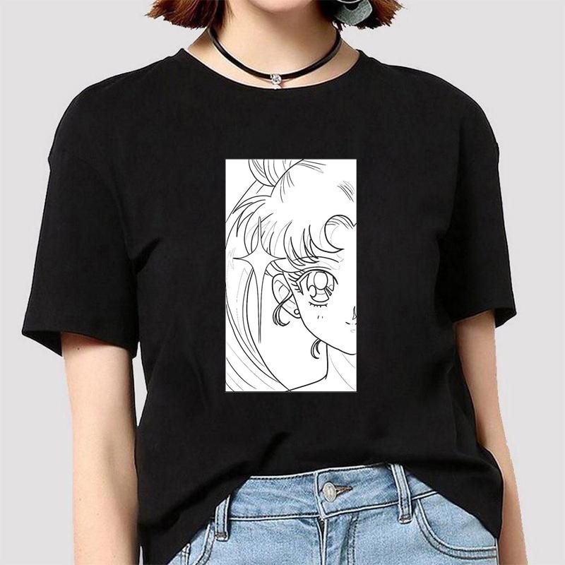 Anime Sailor Moon 18 Different Patterns Summer Printed Casual Black Short Sleeves Cotton Tops O Neck Women T Shirts