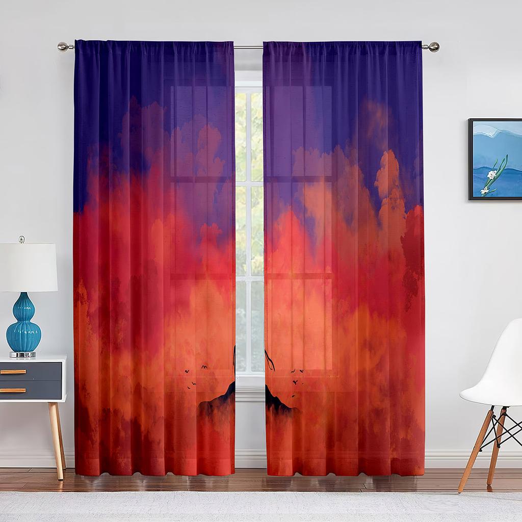 Cartoon Rocket Galaxy Moon Tulle Voile Curtains Out Space Window Sheer Curtain for Kids Boys Bedroom Living Room Organza Drapes