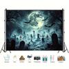 One Piece of Gothic Cemetery and Skull-themed Halloween Party Backdrop - Moonlit Cemetery with Bats