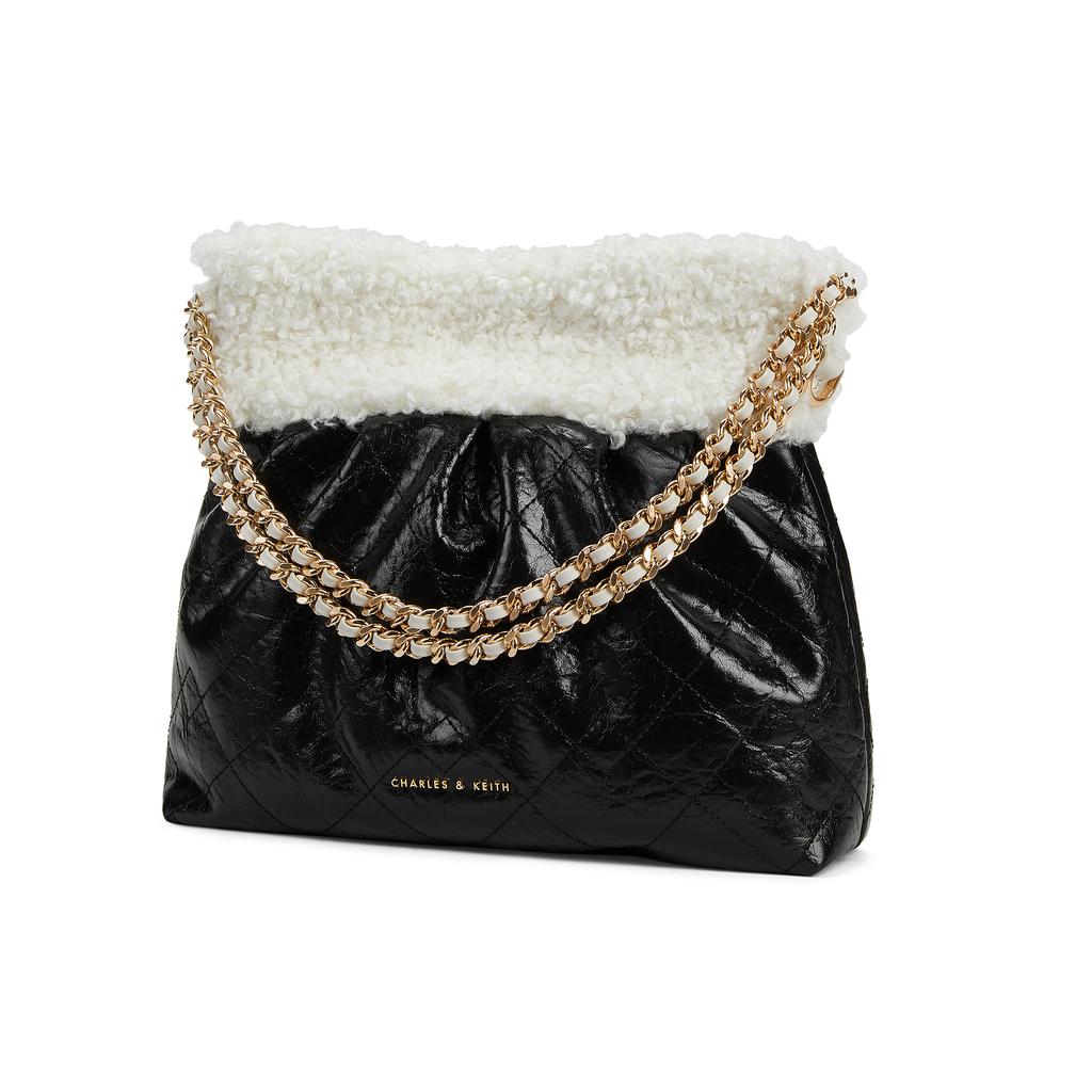 New CHARLES&KEITH PU Underarm Hobo Bag, Tote Bag, Shopping Bag, Shoulder Bag Women's Black/White/Chocolate/Composite Color CK2-20671559