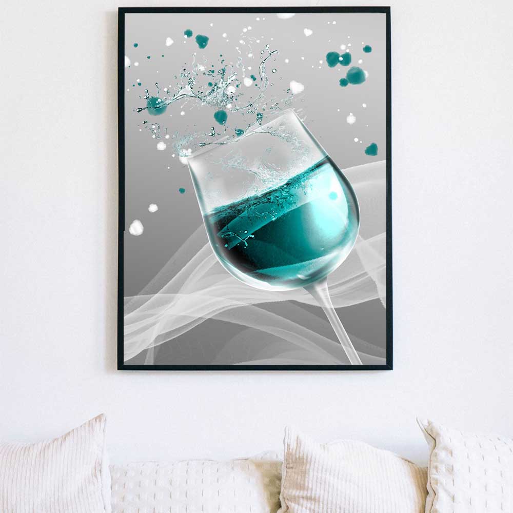 Nordic fashion still life oil painting wine cup blue wine art canvas painting living room corridor office home decoration mural No Frame