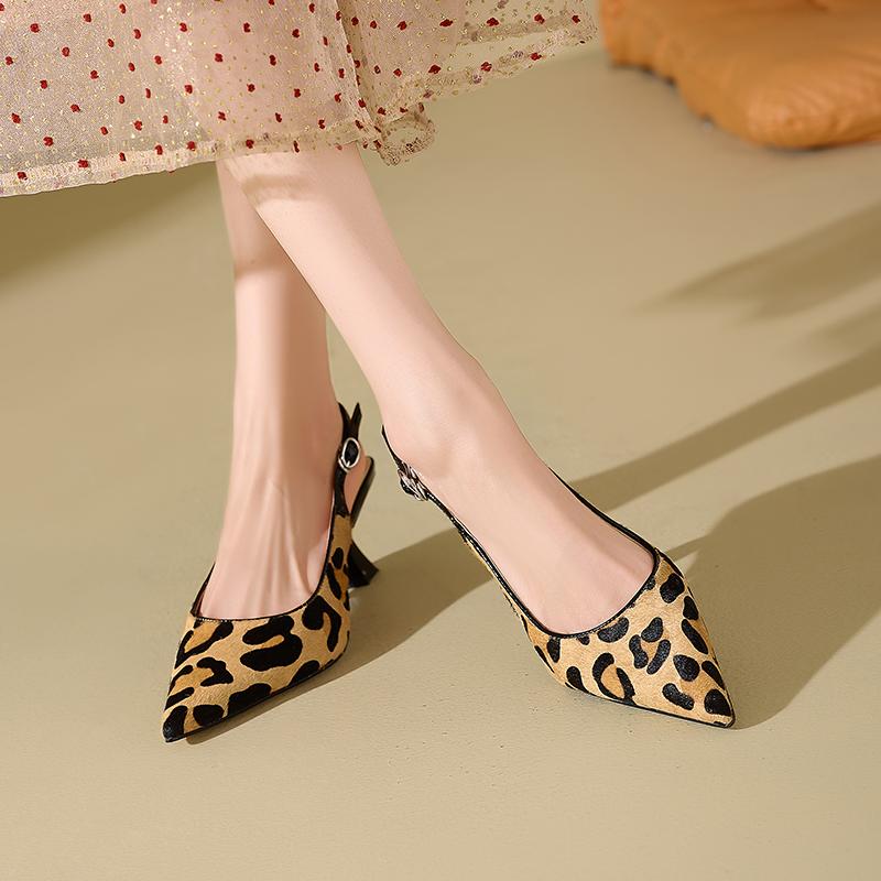 

Мода 2024 НОВЫЕ Летние Женские Сандалии Обувь из Натуральной Кожи для Женщин С закрытым Носком Сандалии Слингбэки Остроносые На Высоком Каблуке Дизайнерские Сандалии 39 цветной печати леопарда