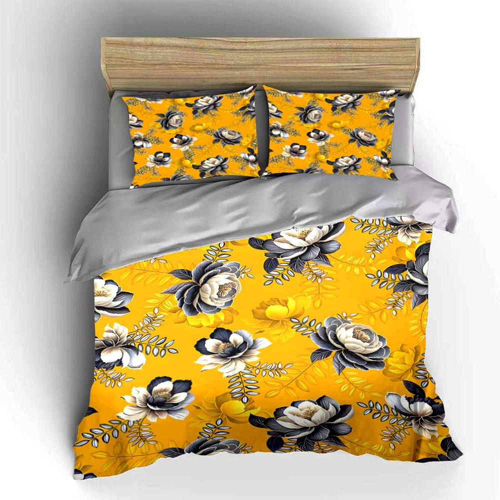 Retro Floral Pattern On Yellow Background Bedding Set 1 Duvet Cover 2 Pillowcases For Adult And Children Luxury Gift Full Size