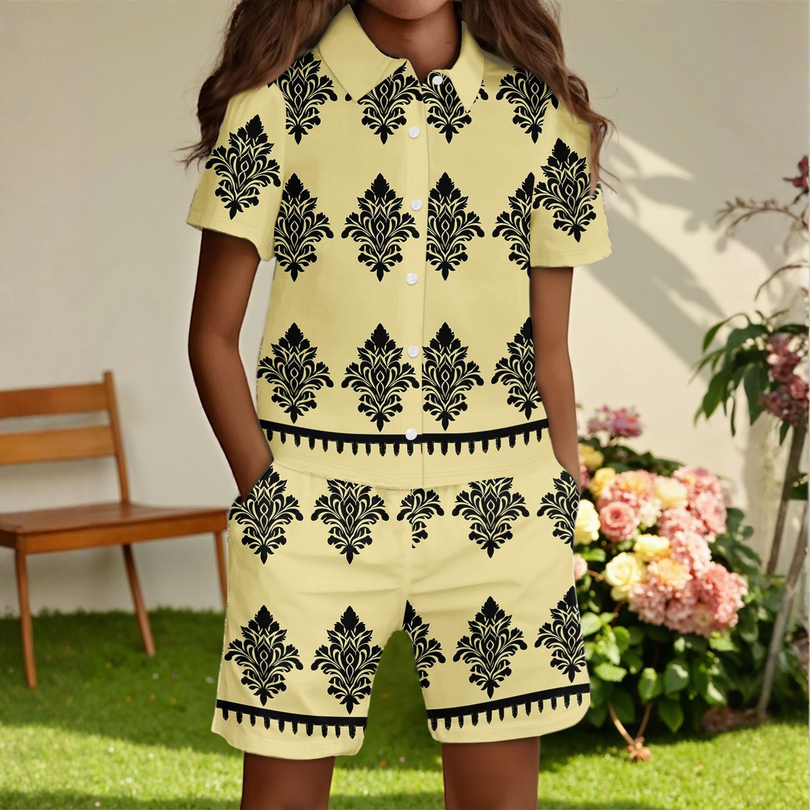 

Детская повседневная модная рубашка на пуговицах и шорты 160 жёлтый