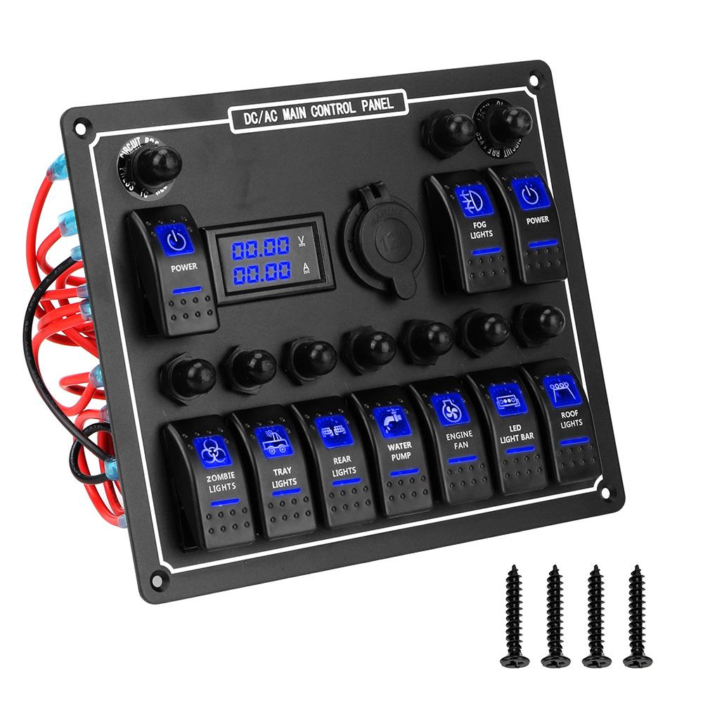 

Водонепроницаемая панель 10-клавишных тумблеров с двойным управлением, выход 15 А постоянного тока, защита от перегрузки, светодиодная подсветка, для автомобиля, авто, морского судна