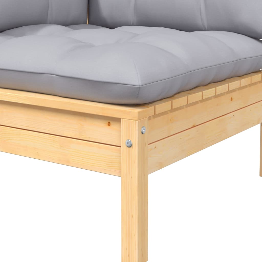 6 Piece Garden Lounge Set with Grey Cushions Solid Pine Wood