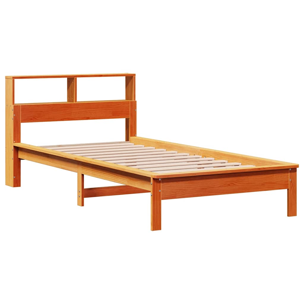Solid Wood Bed with Shelf Without Mattress Wax Brown 100 x 200 cm
