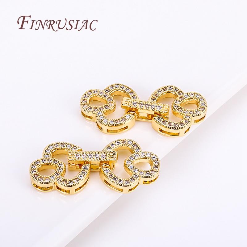 18K Real Gold Plated Connector For Jewelry DIY Necklace Clasps Fasteners Brass With Zircon Locks For Bracelets Accessories