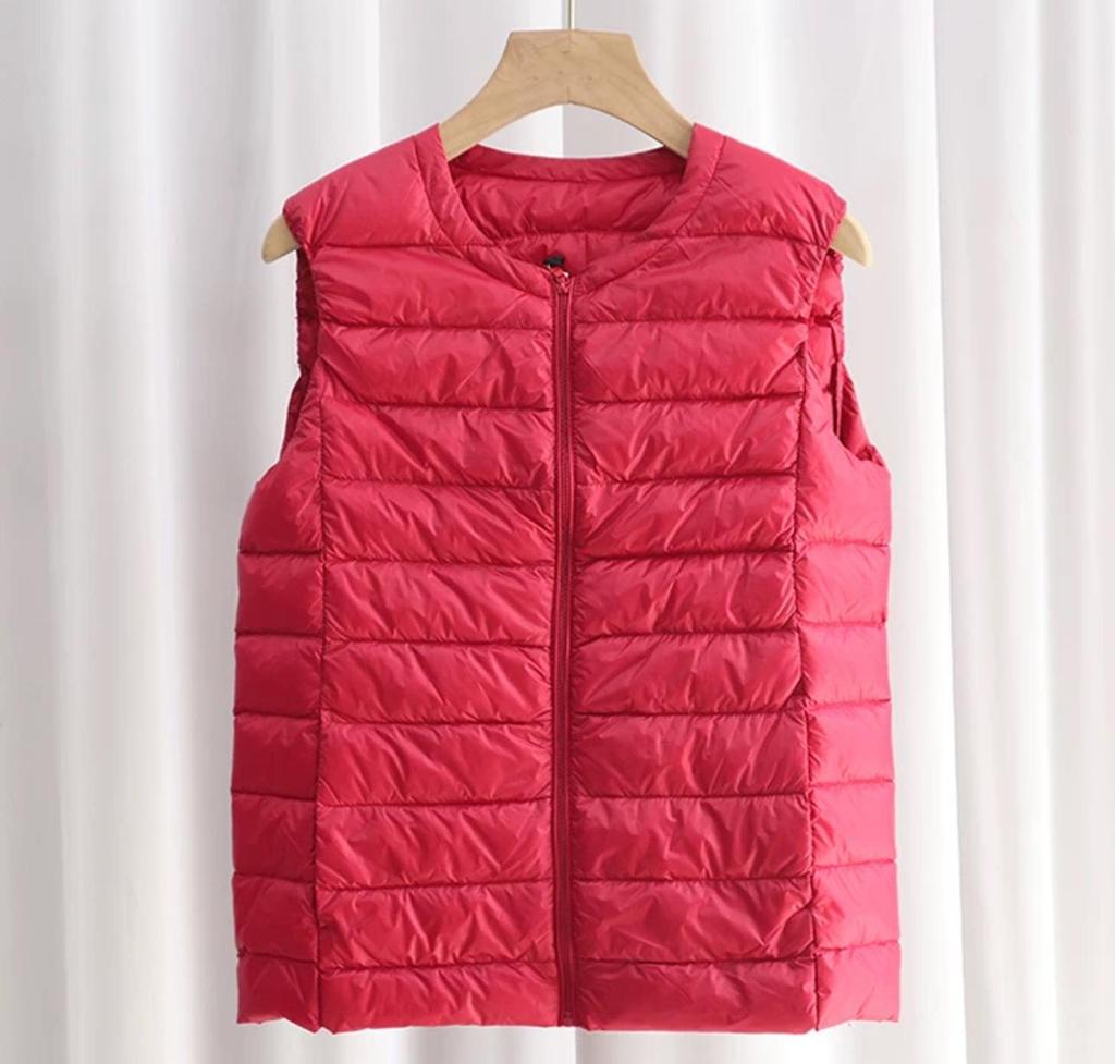 Women's Out-of-Season Korean Down Jacket - Slim Fit, Round Neck, Mid-Length, Zippered Winter Vest