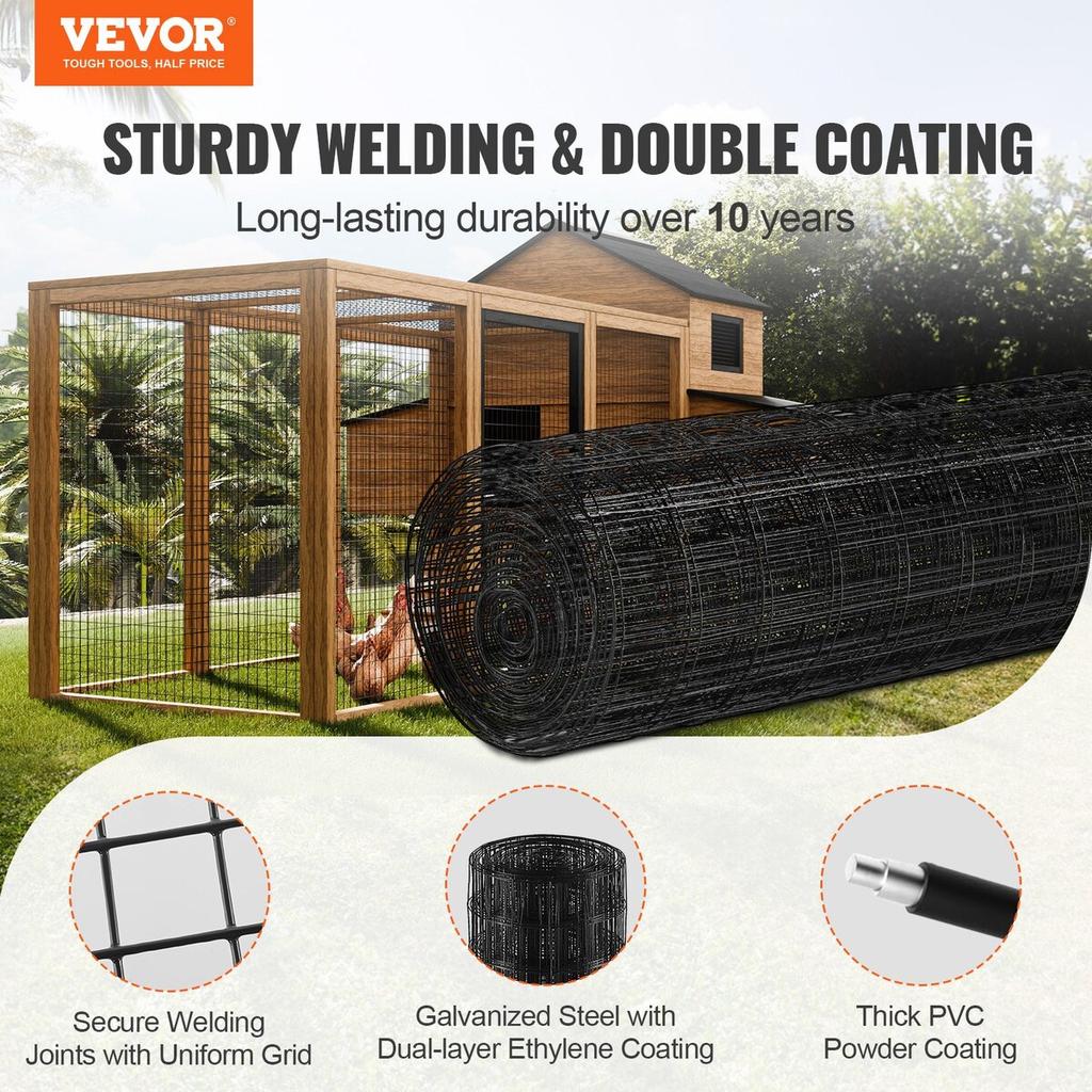 Hardware Cloth, 48'' x 50' Galvanized Wire Mesh Roll, 16 Gauge Chicken Wire Fence Roll, Vinyl Coating Metal Wire Mesh for Chicken Coop Barrier, Rabbit